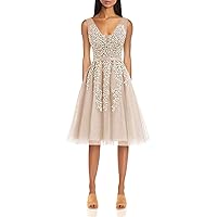 VeraQueen Women's V Neck Sleeveless Cocktail Dress Short Lace Appliques Homecoming Dress