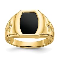 10k Yellow Gold Satin Polished Open back Simulated Onyx and .01ct Diamond Mens Religious Faith Cross Ring Size 10 Jewelry Gifts for Men