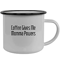 Coffee Gives Me Momma Powers - Stainless Steel 12oz Camping Mug, Black