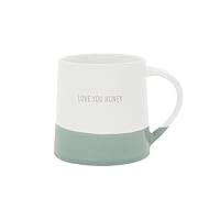Pavilion - Love You Honey - 17 oz Organic Shaped Teal Dipped Stamped Letter Novelty Coffee Mug Tea Cup Wife Girlfriend Boyfriend Husband Anniversary Valentine's Day Neutral Home Modern Present