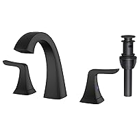Bathroom Sink Faucet, Black Bathroom Faucets, Widespread Bathroom Faucet for Sink 3 Hole - 2-Handles Faucet with Pop Up Drain Assembly and 2 Water Supply Lines Faucets for RV Bath Vanity