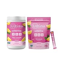 Ultima Replenisher Electrolyte Drink Mix Bundle – Pink Lemonade, 90 Serving Canister & 20 Stickpacks – 6 Electrolytes & Minerals – Keto Friendly, Vegan, Non-GMO & Sugar-Free Electrolyte Powder