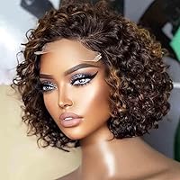 Short Bob Curly Human Hair Highlight Wigs Pre Plucked 13X4 HD Lace Front Wigs Brazilian Hair Pixie Cut Curly Glueless Wigs For Black Woman 150% Density #1B/27 Short Deep Wave Wig 10Inch