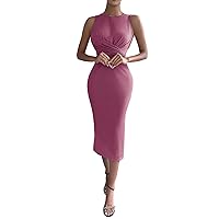 Midi Dresses for Women, Spring Waist Slimming Sexy Knitted Dress Knit Vestidos Cortos para Mujer, S, XL