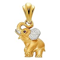 14k Yellow Gold and White Gold CZ Cubic Zirconia Simulated Diamond Elephant Pendant Necklace 14x17mm Jewelry for Women