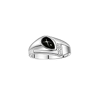 Rylos Men's Rings - Timeless Pear Shape Cabochon Gemstone & Diamonds - Elegant Tear Drop Rings for Men, Sterling Silver Rings in Sizes 8-13. Exquisite Men's Jewelry!