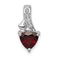 925 Sterling Silver Polished Prong set Open back Rhodium Plated Diamond and Garnet Love Heart Pendant Necklace Jewelry for Women