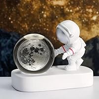 Glowing Crystal Ball 3D Inner Carved Small Crystal Ball Light with Astronaut, Decorative Creative Gift Luminous Crystal Ball for Christmas Classmates and Kids Birthday (Silver, Moon)