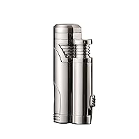 Adjustable Gas Lighter Butane, Torch Lighter with 2 Jet Flame, Refillable Cigar Lighter with Visible Window for Candle Campfire BBQ Fire Grill (Without Butane)