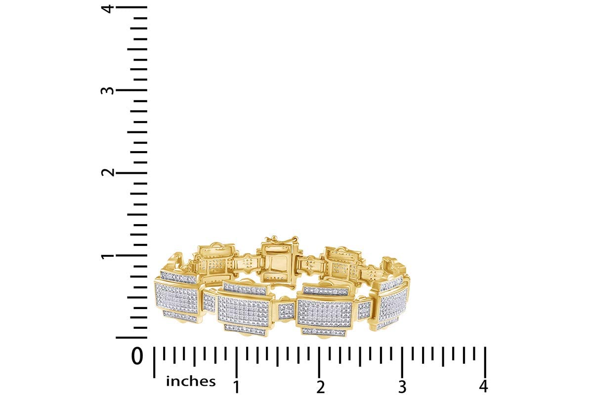 AFFY 1 1/4 Carat Round Cut White Natural Diamond Men's Bracelet In 14k Gold Plated Jewelry (Clarity : I2-I3, Color : I-J, 1.25 Cttw)