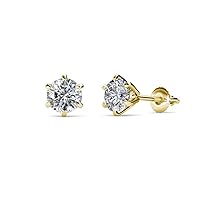 Lab Grown Natural Diamond Women 6 ProngSolitaire Martini Stud Earrings (SI, G-H) 14K Gold (0.50-1.00 ctw)