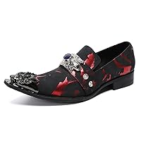 Men's Dress Shoes Suede Leather Multicolored Dragon Metal Tip Single Strap Gold Crystals Bead Wedding Formal Loafers