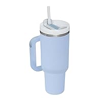 40 Oz Tumbler With Handle And Straw -Stainless Steel Vacuum Insulated Travel Mug For Iced Tea, Coffee, Smoothie & Beverages - Leakproof Reusable Quencher Water Bottle With Lid - Light Blue