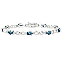 Sterling Silver Genuine, Created or Simulated Oval Gemstone Dainty Infinity Fashion Tennis Bracelet for Women Girls