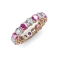 Pink Sapphire and Lab Grown Diamond 3 3/4 ctw Womens Eternity Ring Stackable 14K Gold