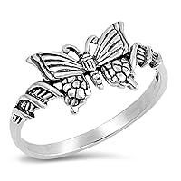 Sterling Silver Women's Unique Butterfly Ring Unique 925 Band 9mm Sizes 3-13