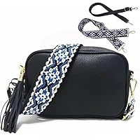 Small Crossbody Bag with Wide Guitar Strap, Thick Strap Camera Cross Body Bag Leather Shoulder Purse for Women with 2 Strap