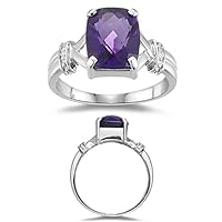 0.01 Cts Diamond & 1.98 Cts Amethyst Ring in 10K White Gold