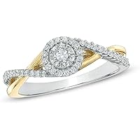 10K Two-Tone Gold 0.25 Cttw Diamond Halo Twist ring | Diamond Swirl Ring (0.25 cttw, I-J Color, I3 Clarity) Diamond Wedding Ring Promise Ring