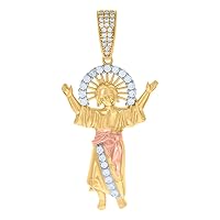 10k Tri color Gold Mens CZ Cubic Zirconia Simulated Diamond Baby Jesus Religious Charm Pendant Necklace Measures 48.1x22.6mm Wide Jewelry for Men
