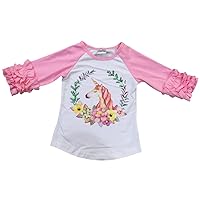 BNY Corner Little Girl Kids Ruffle Sleeve Print Cotton T-Shirt Tee Shirt Top 2-8