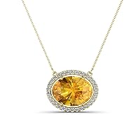 Oval Cut Citrine & Round Natural Diamond 2.75 ctw Women East West Halo Pendant Necklace 14K Gold