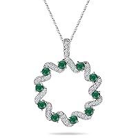 1/3 (0.30-0.35) Cts Diamond & Natural Emerald Circle Pendant in 14K White Gold