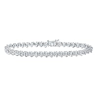 Sterling Silver Womens Round Diamond S Link Tennis Bracelet 1/3 Cttw