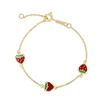 14k Gold 5.5 Inch Yellow Finish 5.5x10mm Center 1mm Link Sparkle Cut 0.75 Inch Extender Strawberry B Jewelry for Women