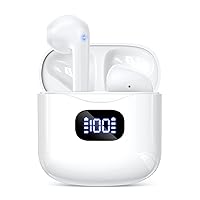 Wireless Earbuds, Bluetooth 5.3 Headphones 40Hrs Playtime with Charging Case, IPX5 Waterproof Stereo in-Ear Earphones with Microphone for iPhone Android Cell Phone Sports Workout, White