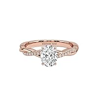 MRENITE 10K 14K 18K Gold 2 Carat Oval Cut Moissanite Twist Engagement Ring for Women D Color VVS1 Clarity Twist Wedding Promise Ring for Her Wife