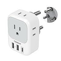 TESSAN South Africa Power Adapter, Type M Plug Adaptor with 4 American Outlets 3 USB Charger (1 USB C Port) for US to Bhutan Botswana Namibia Nepal