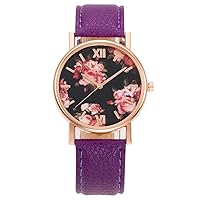 Watch, Flower Dial Color Leather Band Quartz Analog Wrist Watch, Fashion Wristwatch Gift for Wife, Daughter and Friends