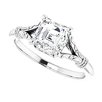 10K Solid White Gold Handmade Engagement Ring 1.00 CT Asscher Cut Moissanite Diamond Solitaire Wedding/Bridal Ring for Woman/Her Gorgeous Ring