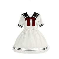 Girls Summer Short Sleeve Dress Above Knee Sailor Uniform Casual Fashion White with Bow