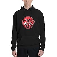 Helluva Boss Logo Men's Sweater Anime Men's Casual Fashion Long Sleeve Pullover Pattern Hooded Sweatshirt Black