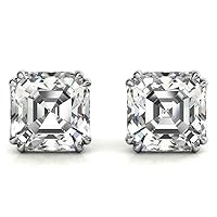 Handmade Solid White Gold Earring, 3 TCW Asscher Cut Moissanite Diamond Stud Earring, Solitaire Moissanite Earring for MDEAR217-ASH 0