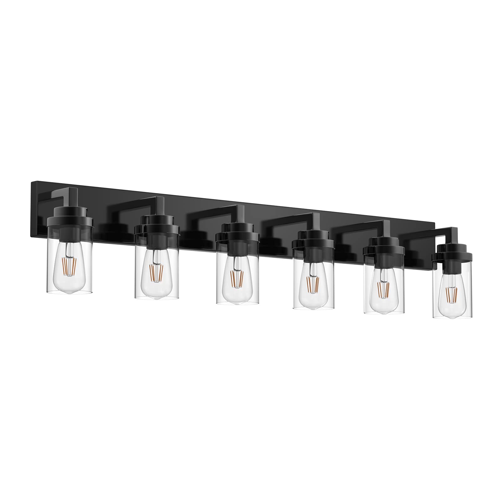 MELUCEE Black Vanity Lights with Clear Glass Shade, 6-Light Modern Bathroom Lighting Fixtures Over Mirror Industrial Wall Mount Light Fixture for P...