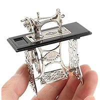 1/12 1:12 Scale Dollhouse Miniatures Furniture Vintage Silver Sewing Machine Table Metal, Sewing Machine Pedal Can Move, Worth to Keep