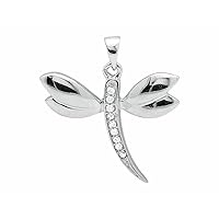 0.40Ct Round Cut White Diamond 925 Sterling Silver 14K White Gold Finish Diamond Dragonfly Pendant Necklace Women's