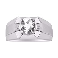 Rylos Mens Rings 14K White Gold Rings Classic Designer Style 9X7MM Oval Gemstone & Genuine Sparkling Diamond Ring Color Stone Birthstone Rings For Men, Men's Rings, Gold Rings Sizes 8,9,10,11,12,13