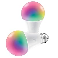 Globe Electric 34207 Wi-Fi Smart 10 Watt (60W Equivalent) Multicolor Changing RGB Tunable White Frosted LED Light Bulb 2-Pack, No Hub Required, Voice Activated, 2000K - 5000K, A19 Shape, E26 Base