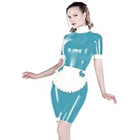 25 Colors Splicing Maid Cosplay Mini Dress Ladies Short Sleeve We Look PVC Dress (M,Lake Blue)