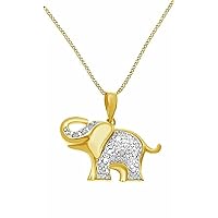 Created Round Cut White Diamond 925 Sterling Silver 14K Gold Finish Diamond Elephant Pendant Necklace for Women's & Girl's