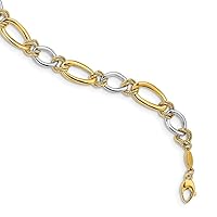 14ct Two tone Gold Polished and Textured Fancy Oval Curb Bracelet Measures 8mm Wide Jewelry for Women - 20 Centimeters