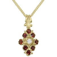 LBG 14k Yellow Gold Natural Diamond & Garnet Womens Pendant & Chain - Choice of Chain lengths