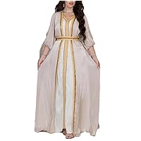 Moroccan Caftan Silk Satin Autumn Winterlantern Sleeve 3Pcs Dress Abaya Muslim Sets Ramadan Dresses For Women