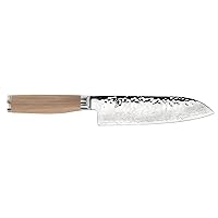 Premier Blonde Santoku Knife, 7 inch VG-MAX Stainless Steel Blade with Tsuchime Finish and Pakkawood Handle, Cutlery Handcrafted in Japan, Silver