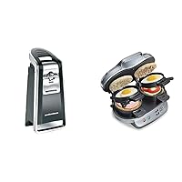 Hamilton Beach (76606ZA) Smooth Touch Electric Automatic Can Opener & Dual Breakfast Sandwich Maker with Timer, Silver (25490A)