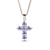 Tanzanite Cross Pendant 0.66 ctw 14K Gold. Included 18 inches 14K Gold Chain.